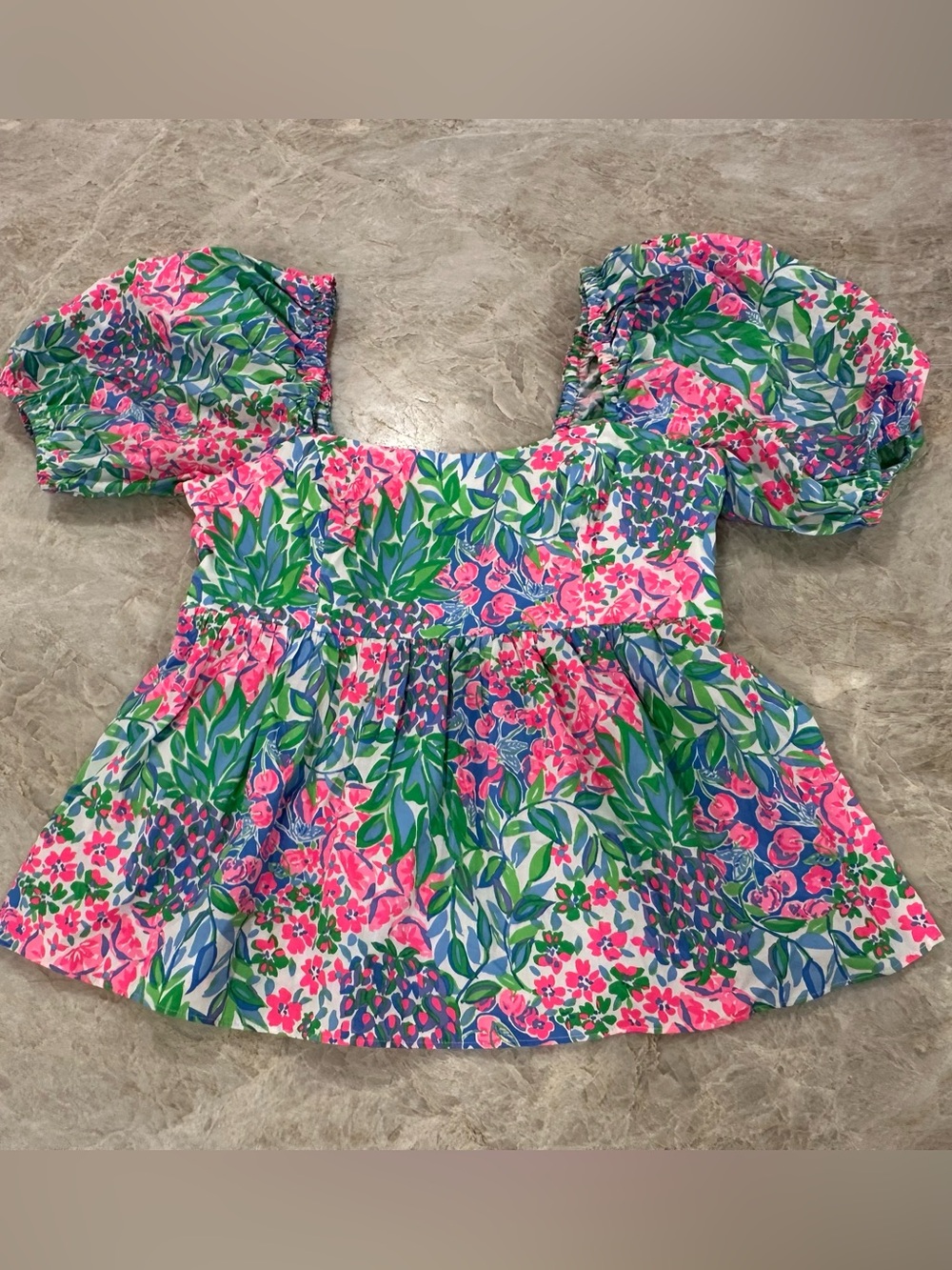 Lilly Pulitzer Pink, Green & Blue Floral Puff-Sleeve Top